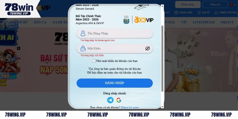Lỗi đăng nhập 78Win thường gặp 