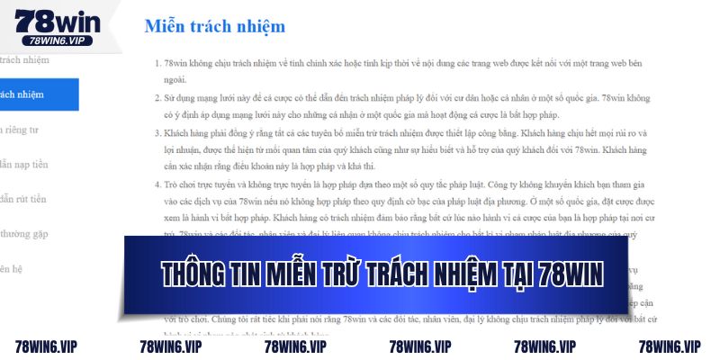 Thông tin miễn trừ trách nhiệm tại 78WIN